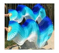 KFXYSM Fan Veils Silk,Dance Silk Long Fans Popular Gradient-Color Belly Dance Real Silk Fan Veil Women Multicolor Long Folding Fans For Stage Performance Props 1Pair(Color 1,1.5X0.9M)