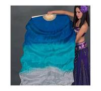 KFXYSM Fan Veils Silk,Dance Silk Long Fans Popular Gradient-Color Belly Dance Real Silk Fan Veil Women Multicolor Long Folding Fans For Stage Performance Props 1Pair(Color 8,1.8X0.9M)