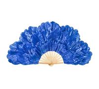 KFXYSM Fan Veils Silk,Dance Silk Long Fans Stage Performance Props Dancing Silk Fan Belly Dance Peony Double-sided Large Flower Petals(Blue,Right- fan)