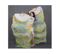 KFXYSM Fan Veils Silk,Dance Silk Long Fans Tie-dyed Belly Dance Fan Veils For Women/Girls 180cm Long Real Natural Silk Fans For DancingA Pair(As the picture-09,M)