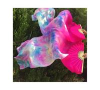 KFXYSM Fan Veils Silk,Dance Silk Long Fans Tie-dyed Belly Dance Fan Veils For Women/Girls 180cm Long Real Natural Silk Fans For DancingA Pair(As the picture-08,L)
