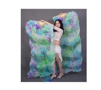 KFXYSM Fan Veils Silk,Dance Silk Long Fans Tie-dyed Belly Dance Fan Veils For Women/Girls 180cm Long Real Natural Silk Fans For DancingA Pair(As the picture-13,XL)