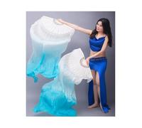 KFXYSM Fan Veils Silk,Dance Silk Long Fans Women Belly Dancing Fan Veils 1 Pair Gradient Color Dancer Practice Long Props 120cm/150cm/180cm(As picture-14,150cm Polyester Fan)