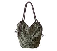 KFXYSM Straw bag, Straw Bags for Women Big Straw Beach Bags Women Handbags Summer Fashion Female Casual Women's Bags Shoulder Bag Tassel Zipper(A Green)