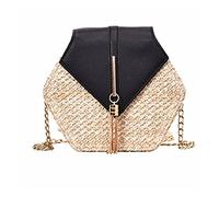 KFXYSM Straw bag, Straw Bags for Women Hexagon Mulit Style Straw+leather Handbag Women Summer Rattan Bag Handmade Woven Beach Circle Bohemia Shoulder Bag(Yellow brown)
