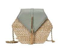 KFXYSM Straw bag, Straw Bags for Women Hexagon Mulit Style Straw+leather Handbag Women Summer Rattan Bag Handmade Woven Beach Circle Shoulder Bag(Green)