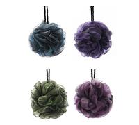 KFZR 4 Pack Large Exfoliating Body Shower Bath Puff Sponge For Men And Women Green Blue Purple Pink Double Layer Black Outer Layer