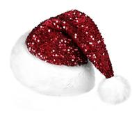 KFZR Sequin Santa Hat Christmas Hat for Adults Plush Xmas Hat For Women Or Men New Year Festive Party Supplies (Red)