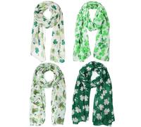 KFZR St Patrick's Day Printed Scarf Irish Clover Four Leaf Holiday Silky Outfits Accessories Women Green (4 Pcs)