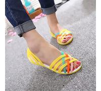KG7HQRP Women's Sandals Candy Color Women's Shoes Peep Toe Stappy Beach Valentine Rainbow Jelly Shoes Women's Flat Shoes (Color : D, Size : 9) (E 6)