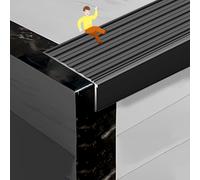 KGAILL 48'' Stair Edge Protector Anti Slip L-Shaped Metal Stair Nosing, Cuttable Stair Step Edge Protector Waterproof Staircase Transition Strips for Outdoor Indoor(Black,110cm/43.3'')