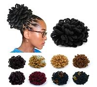 KGBFASS Loc Petal Bun Dreadlock Drawstring Ponytail Curly Faux Locs Braided Ponytail Clip in Chignon Scrunchies Hairpiece for Black Women Girls (Black)