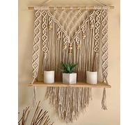 KGBFDX Bohemian Wooden Handmade Macrame Wall Hanging Rope Shelf Tapestry Home Decor Hanging Planter Floating Shelf Home Storage Organizer 15.75 Inch×23.6 Inch