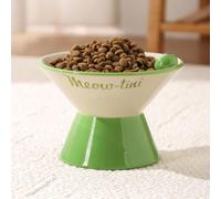 KGCCIZI Elevated Cat Bowls Whisker Friendly. Ceramic Raised Whisker Fatigue Cat Bowl for Indoor Cats Protect The Spine and Prevent Vomiting,Meowtini Cat Bowl
