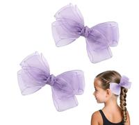 KGCGJVB 2Pcs Purple Hair Bow Flower Clip for Girls Tulle and Lace Bows Hair Accessories with Clips Cute Hair Clip for Girl Kids Toddlers and Teens 5.5-Inch Decorative Bows for Daily and Party Wear