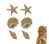 KGCGJVB 6Pcs Shell Hair Clip Starfish Clips Gold Seashell Themed Beach Accessories for Women Summer Beachy Hair Clips Small Decorative Barrettes for Holiday Look Styling and Outfits