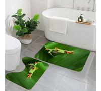 KGDHY 2 Pieces Bath Mat and Toilet Mat Set,Animal set, cute red-eyed frog between,Pattern Quick Dry Bathroom Mats,Non-slip Bathtub Rug for Bathroom Sink Toilet