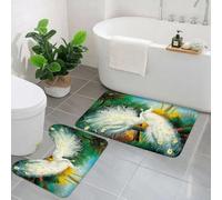 KGDHY 2 Pieces Bath Mat and Toilet Mat Set,Art Abstract Peacock White Background,Pattern Quick Dry Bathroom Mats,Non-slip Bathtub Rug for Bathroom Sink Toilet