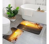 KGDHY 2 Pieces Bath Mat and Toilet Mat Set,Art Beautiful sunrise over the tropical beach,Pattern Quick Dry Bathroom Mats,Non-slip Bathtub Rug for Bathroom Sink Toilet