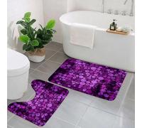 KGDHY 2 Pieces Bath Mat and Toilet Mat Set,Aubergine Purple and Lilac,Pattern Quick Dry Bathroom Mats,Non-slip Bathtub Rug for Bathroom Sink Toilet