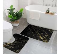 KGDHY 2 Pieces Bath Mat and Toilet Mat Set,Black and Gold Marble Design Artwork Oil,Pattern Quick Dry Bathroom Mats,Non-slip Bathtub Rug for Bathroom Sink Toilet