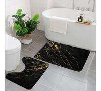 KGDHY 2 Pieces Bath Mat and Toilet Mat Set,Black and Gold Marble Design Artwork,Pattern Quick Dry Bathroom Mats,Non-slip Bathtub Rug for Bathroom Sink Toilet