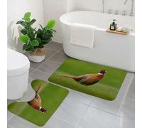 KGDHY 2 Pieces Bath Mat and Toilet Mat Set,Common Pheasant bird with long tail on the green grass ow animal in the nature,Pattern Quick Dry Bathroom Mats,Non-slip Bathtub Rug for Bathroom Sink Toilet