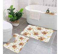 KGDHY 2 Pieces Bath Mat and Toilet Mat Set,Cow and calf with flower, highland cow, Heifer,Pattern Quick Dry Bathroom Mats,Non-slip Bathtub Rug for Bathroom Sink Toilet