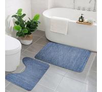 KGDHY 2 Pieces Bath Mat and Toilet Mat Set,Denim jeans texture and background.,Pattern Quick Dry Bathroom Mats,Non-slip Bathtub Rug for Bathroom Sink Toilet