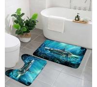 KGDHY 2 Pieces Bath Mat and Toilet Mat Set,Fantastic submarine in sea. Concept art.,Pattern Quick Dry Bathroom Mats,Non-slip Bathtub Rug for Bathroom Sink Toilet