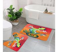 KGDHY 2 Pieces Bath Mat and Toilet Mat Set,green orange blue yellow chameleon,Pattern Quick Dry Bathroom Mats,Non-slip Bathtub Rug for Bathroom Sink Toilet
