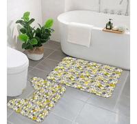 KGDHY 2 Pieces Bath Mat and Toilet Mat Set,Grey and Yellow, Geometric Modern Retro Circles Image11,Pattern Quick Dry Bathroom Mats,Non-slip Bathtub Rug for Bathroom Sink Toilet