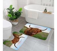KGDHY 2 Pieces Bath Mat and Toilet Mat Set,Highland Cattle Cow Oil,Pattern Quick Dry Bathroom Mats,Non-slip Bathtub Rug for Bathroom Sink Toilet