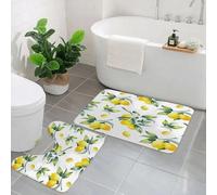 KGDHY 2 Pieces Bath Mat and Toilet Mat Set,Lemon patterns, Lemon watercolor,Pattern Quick Dry Bathroom Mats,Non-slip Bathtub Rug for Bathroom Sink Toilet
