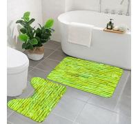 KGDHY 2 Pieces Bath Mat and Toilet Mat Set,Lime Green,Pastel Wall Vibrant Toned Brick Background Modern Urban Style Artis,Pattern Quick Dry Bathroom Mats,Non-slip Bathtub Rug for Bathroom Sink Toilet