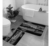 KGDHY 2 Pieces Bath Mat and Toilet Mat Set,Manhattan Skyline and Manhattan Bridge At Night New York City,Pattern Quick Dry Bathroom Mats,Non-slip Bathtub Rug for Bathroom Sink Toilet