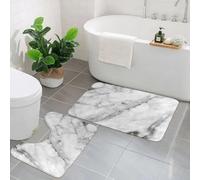 KGDHY 2 Pieces Bath Mat and Toilet Mat Set,Marble,Granite Surface Motif with Sketch Nature Effect an,Pattern Quick Dry Bathroom Mats,Non-slip Bathtub Rug for Bathroom Sink Toilet