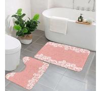 KGDHY 2 Pieces Bath Mat and Toilet Mat Set,Peach, lace design on a soft colored background inspired by ornamental motif,Pattern Quick Dry Bathroom Mats,Non-slip Bathtub Rug for Bathroom Sink Toilet
