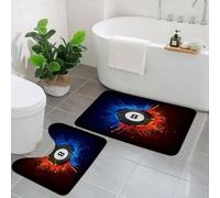 KGDHY 2 Pieces Bath Mat and Toilet Mat Set,Pool Billiards Ball,Pattern Quick Dry Bathroom Mats,Non-slip Bathtub Rug for Bathroom Sink Toilet