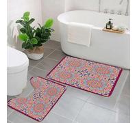 KGDHY 2 Pieces Bath Mat and Toilet Mat Set,Purple mandala, arabesque hippy style Authentic oriental in Moroccan bright to,Pattern Quick Dry Bathroom Mats,Non-slip Bathtub Rug for Bathroom Sink Toilet