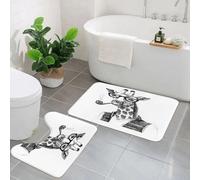 KGDHY 2 Pieces Bath Mat and Toilet Mat Set,Quirky Decor, Giraffe Whistle Disguised Fancy Zo,Pattern Quick Dry Bathroom Mats,Non-slip Bathtub Rug for Bathroom Sink Toilet