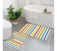 KGDHY 2 Pieces Bath Mat and Toilet Mat Set,Rainbow Minimalist Line Art With Various Bright,Pattern Quick Dry Bathroom Mats,Non-slip Bathtub Rug for Bathroom Sink Toilet