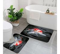 KGDHY 2 Pieces Bath Mat and Toilet Mat Set,Red Fish Japan Koi Carp in Pond Ammonia Ammonium Breeding Carbohydrates Farmin,Pattern Quick Dry Bathroom Mats,Non-slip Bathtub Rug for Bathroom Sink Toilet