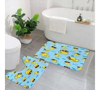 KGDHY 2 Pieces Bath Mat and Toilet Mat Set,Rubber yellow duck in sunglasses.,Pattern Quick Dry Bathroom Mats,Non-slip Bathtub Rug for Bathroom Sink Toilet