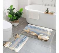 KGDHY 2 Pieces Bath Mat and Toilet Mat Set,sea star and corals on a beautiful beach,Pattern Quick Dry Bathroom Mats,Non-slip Bathtub Rug for Bathroom Sink Toilet
