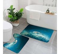 KGDHY 2 Pieces Bath Mat and Toilet Mat Set,Shark and small fishes in ocean,Pattern Quick Dry Bathroom Mats,Non-slip Bathtub Rug for Bathroom Sink Toilet