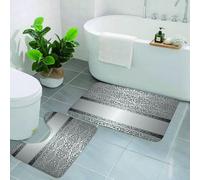 KGDHY 2 Pieces Bath Mat and Toilet Mat Set,Silver, Baroque Damask Curves Rococo Motifs Floral Renaissance Revival Design,Pattern Quick Dry Bathroom Mats,Non-slip Bathtub Rug for Bathroom Sink Toilet