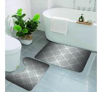 KGDHY 2 Pieces Bath Mat and Toilet Mat Set,Silver Set, Vintage Mandala Baroque Pattern Monochrome Victorian Antique Ornam,Pattern Quick Dry Bathroom Mats,Non-slip Bathtub Rug for Bathroom Sink Toilet