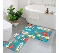 KGDHY 2 Pieces Bath Mat and Toilet Mat Set,Superhero,Pop Art Style Comic Speech Bubbles Funny Humor Expressions Boom,Pattern Quick Dry Bathroom Mats,Non-slip Bathtub Rug for Bathroom Sink Toilet