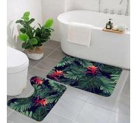 KGDHY 2 Pieces Bath Mat and Toilet Mat Set,Tropical Palm Leaf Jungle Leaves,Pattern Quick Dry Bathroom Mats,Non-slip Bathtub Rug for Bathroom Sink Toilet